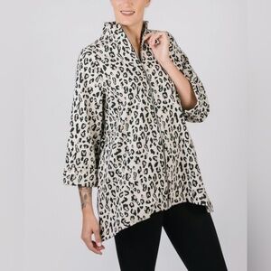 Shannon Passero Leopard Whitney Sweater Swing Bell Jacket Full Zip $155 Sz Sm/Md